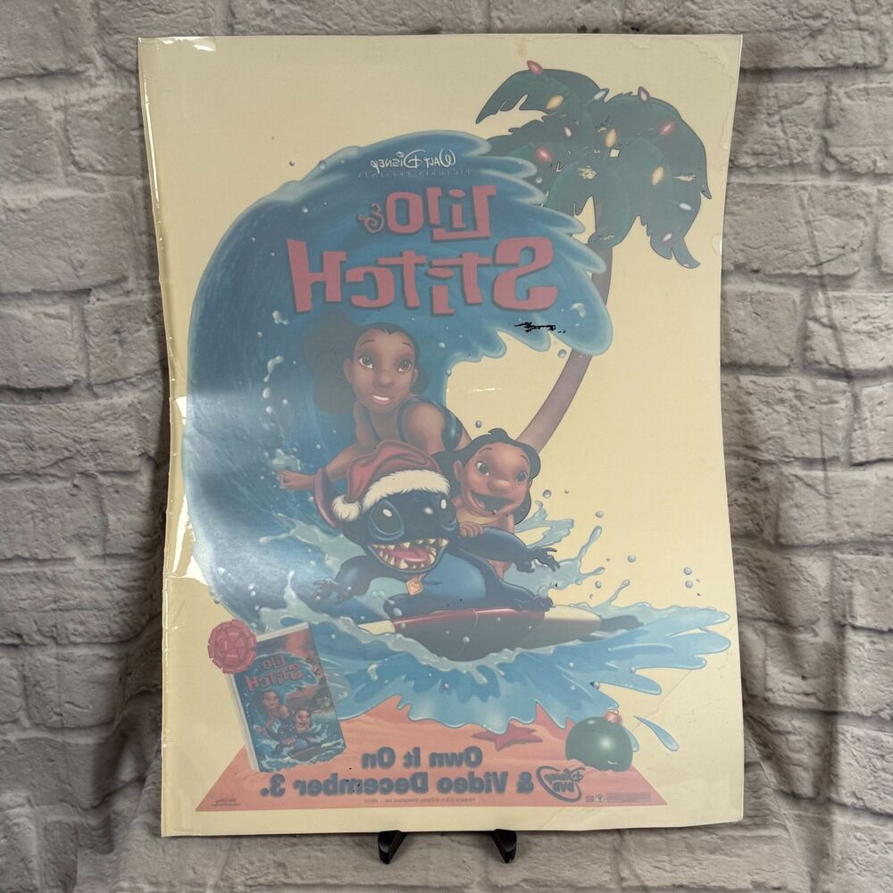 VTG Lilo And Stitch Original Release Christmas Window Cling Sticker Unused 25x18